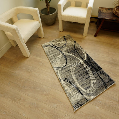 Mawari Abstract Contemporary Grey and Black Indoor Rug