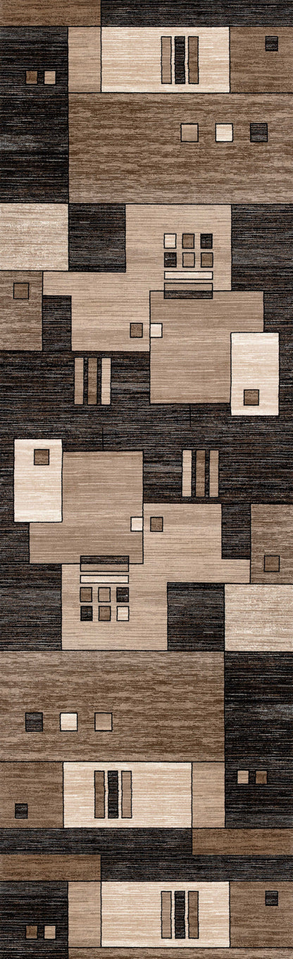 Shizen Geometric Contemporary Brown and Beige Indoor Rug