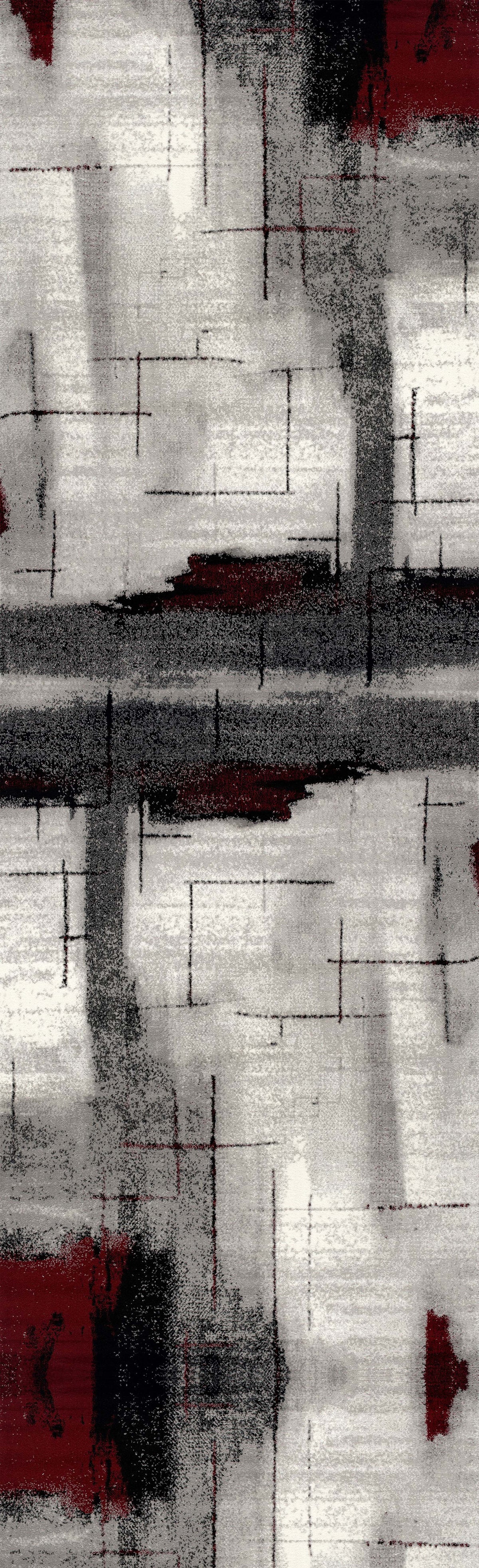 Kyma Abstract Contemporary Grey and Red Indoor Rug