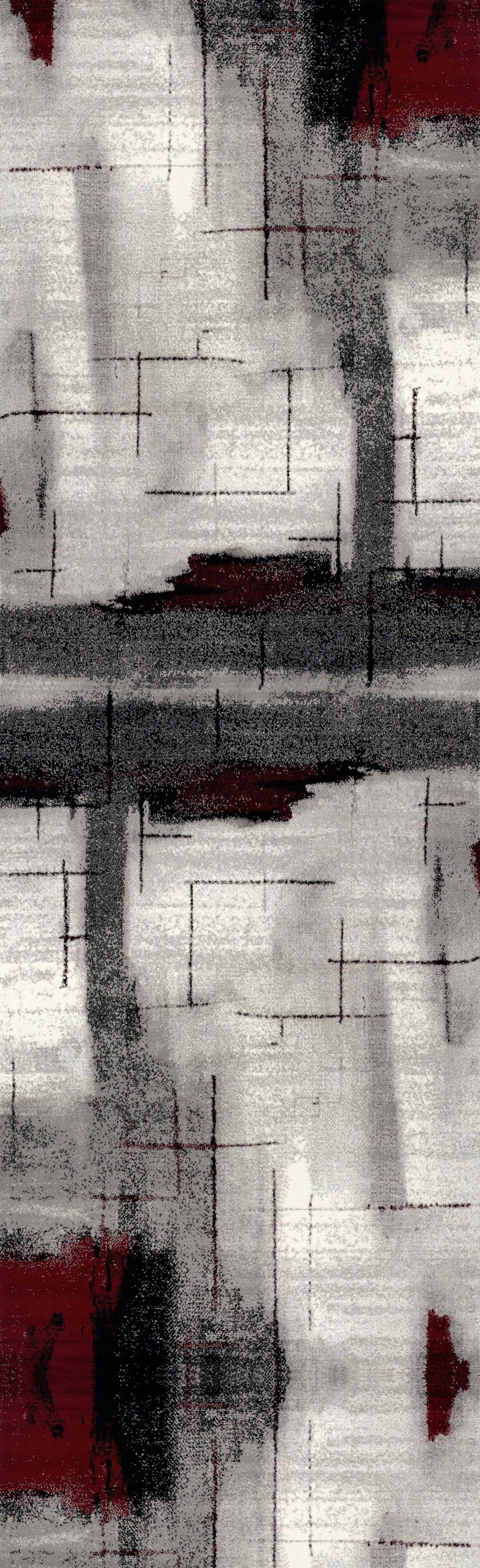 Kyma Abstract Contemporary Grey and Red Indoor Rug-10
