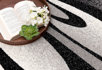 Mizuho Abstract Wave Contemporary Black and Grey Indoor Rug