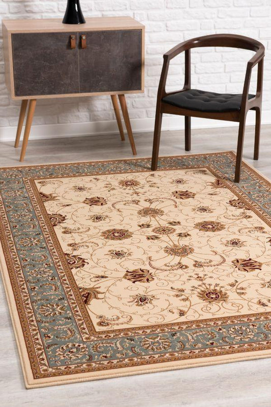 Tapis persan traditionnel beige majestueux