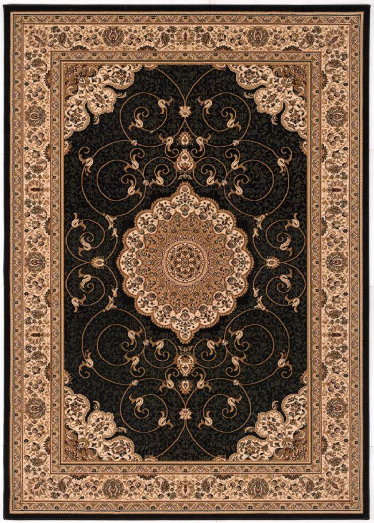 Parisa Persian Medallion Traditional Black and Beige Indoor Rug