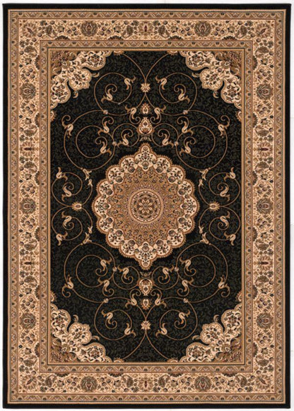Parisa Persian Medallion Traditional Black and Beige Indoor Rug