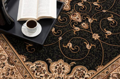 Parisa Persian Medallion Traditional Black and Beige Indoor Rug