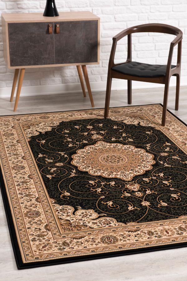 Parisa Persian Medallion Traditional Black and Beige Indoor Rug