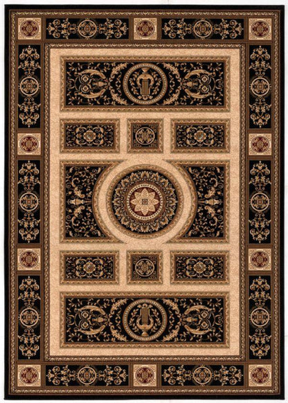 Fajr Floral Medallion Traditional Black and Beige Indoor Rug