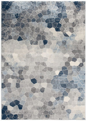 Tapis bleu contemporain géométrique Havana