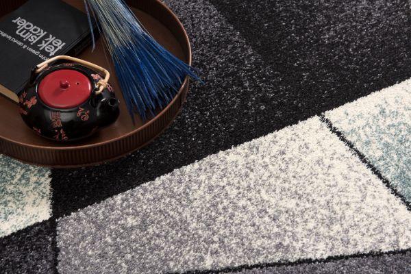 Nour Geometric Contemporary Grey and Blue Indoor Rug