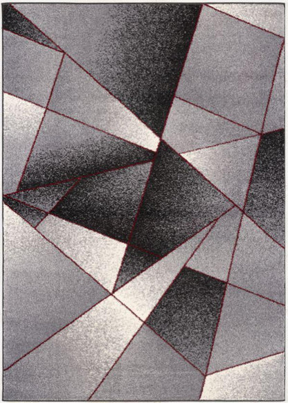 Nour Geometric Contemporary Grey and Red Indoor Rug