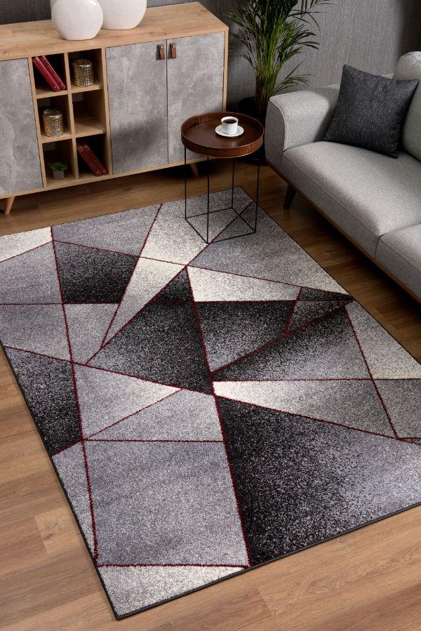 Tapis contemporain gris rouge Nova géométrique