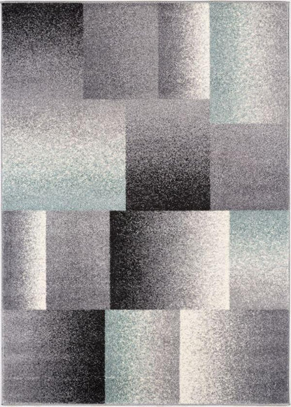 Riwaq Abstract Contemporary Grey and Blue Indoor Rug