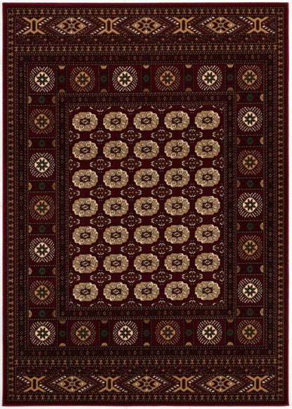 Rawda Oriental Bokhara Traditional Red and Beige Indoor Rug