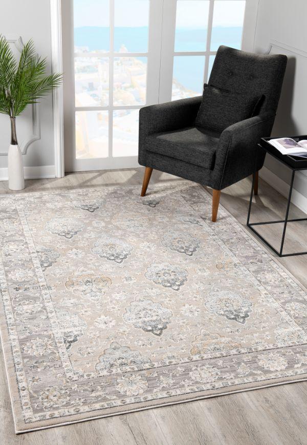 Silvia Collection Modern Oriental Area Rug and Runner - Cream Grey