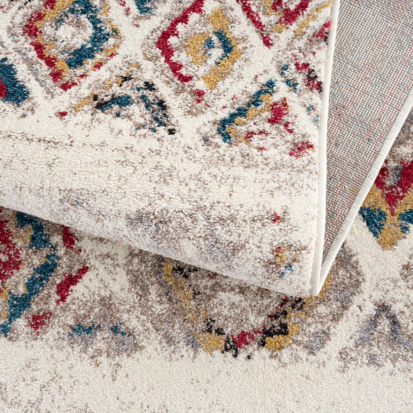 Safa Boho Contemporary Cream and Red Indoor Rug