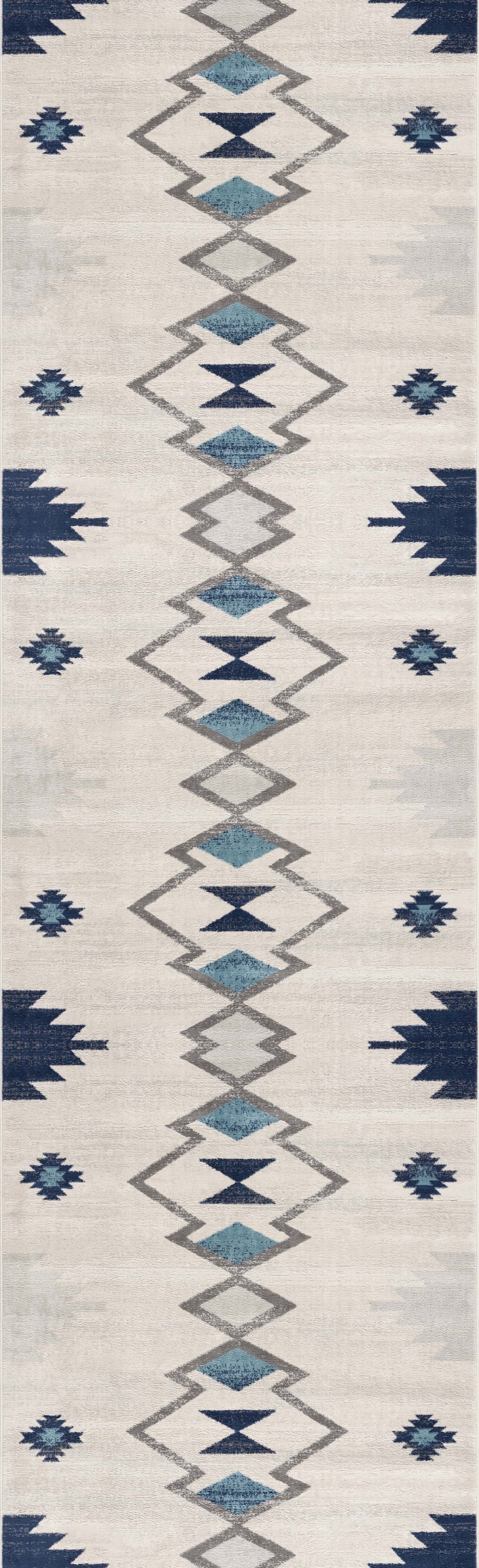 Mesa Southwestern Contemporary Blue and Beige Indoor Rug