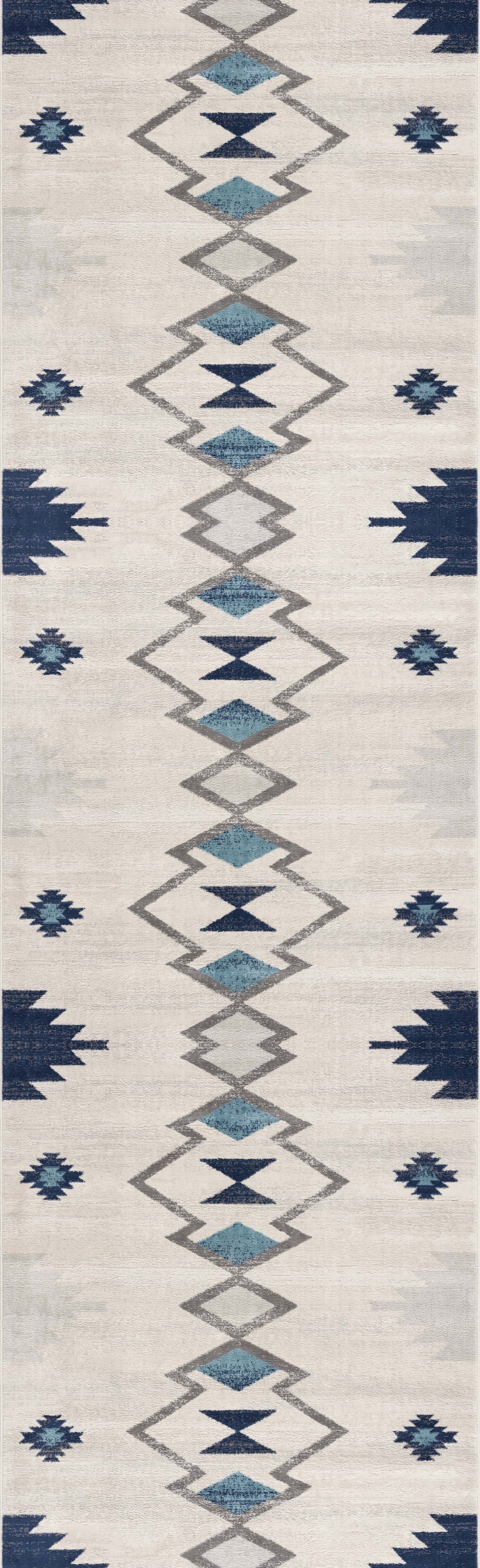 Mesa Southwestern Contemporary Blue and Beige Indoor Rug