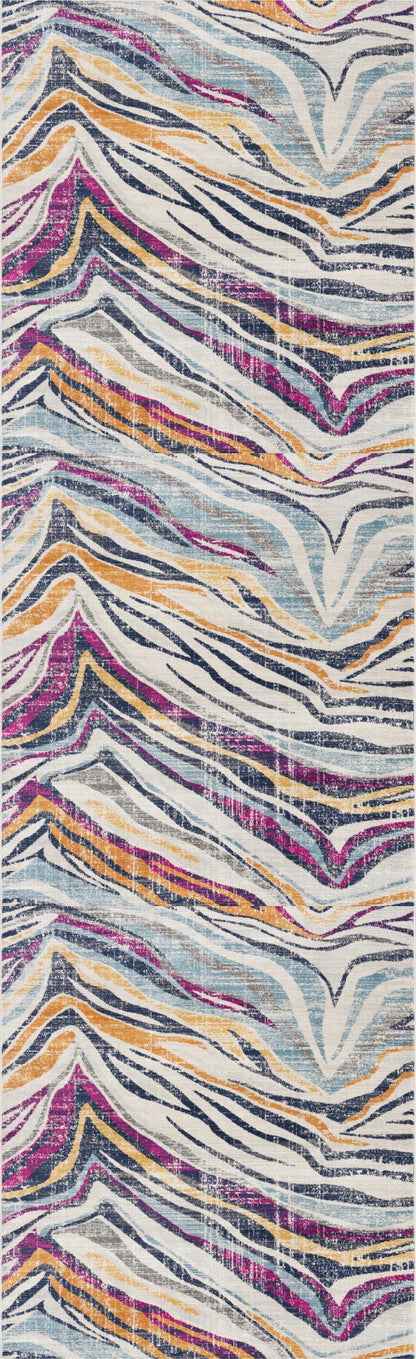 Zola Abstract Wave Contemporary Beige and Blue Indoor Rug