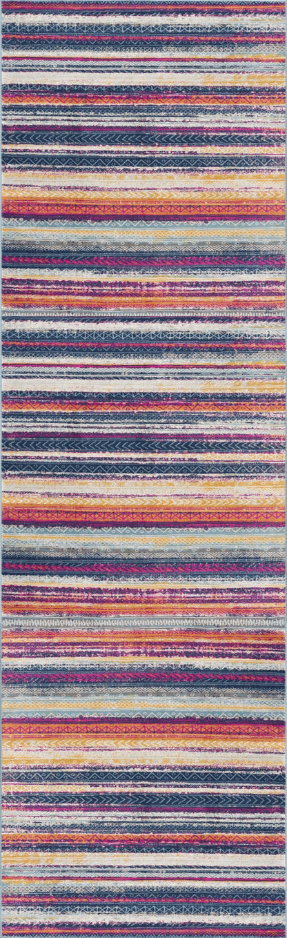 Solana Boho Contemporary Pink and Blue Indoor Rug-12