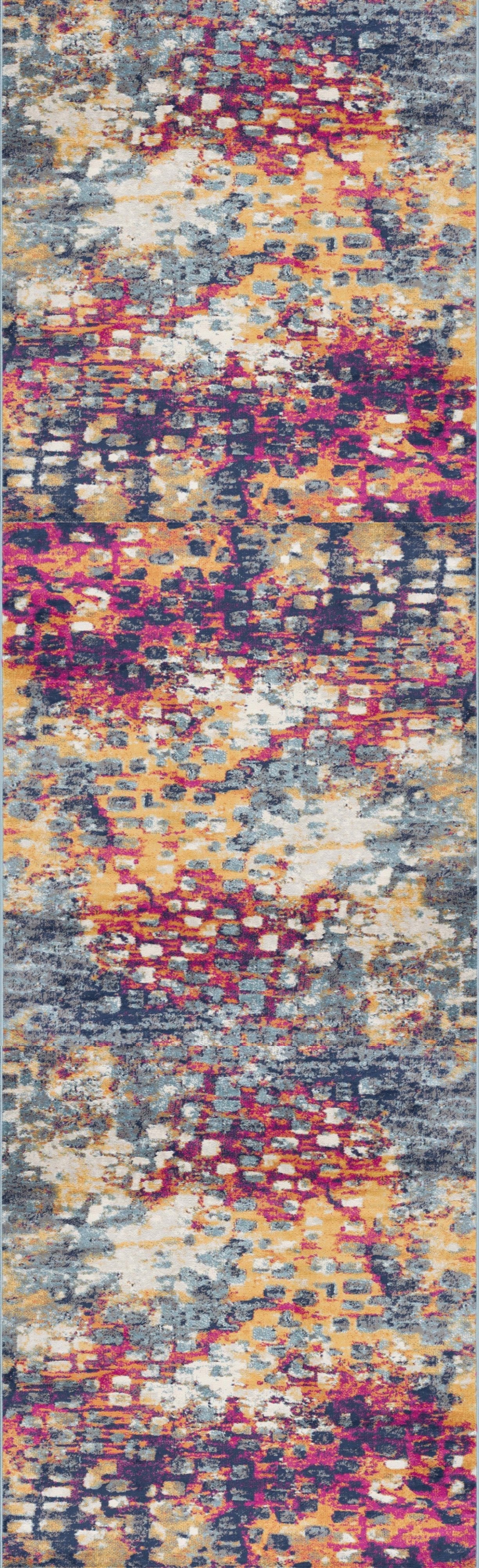 Ziya Abstract Distressed Contemporary Yellow and Blue Indoor Rug