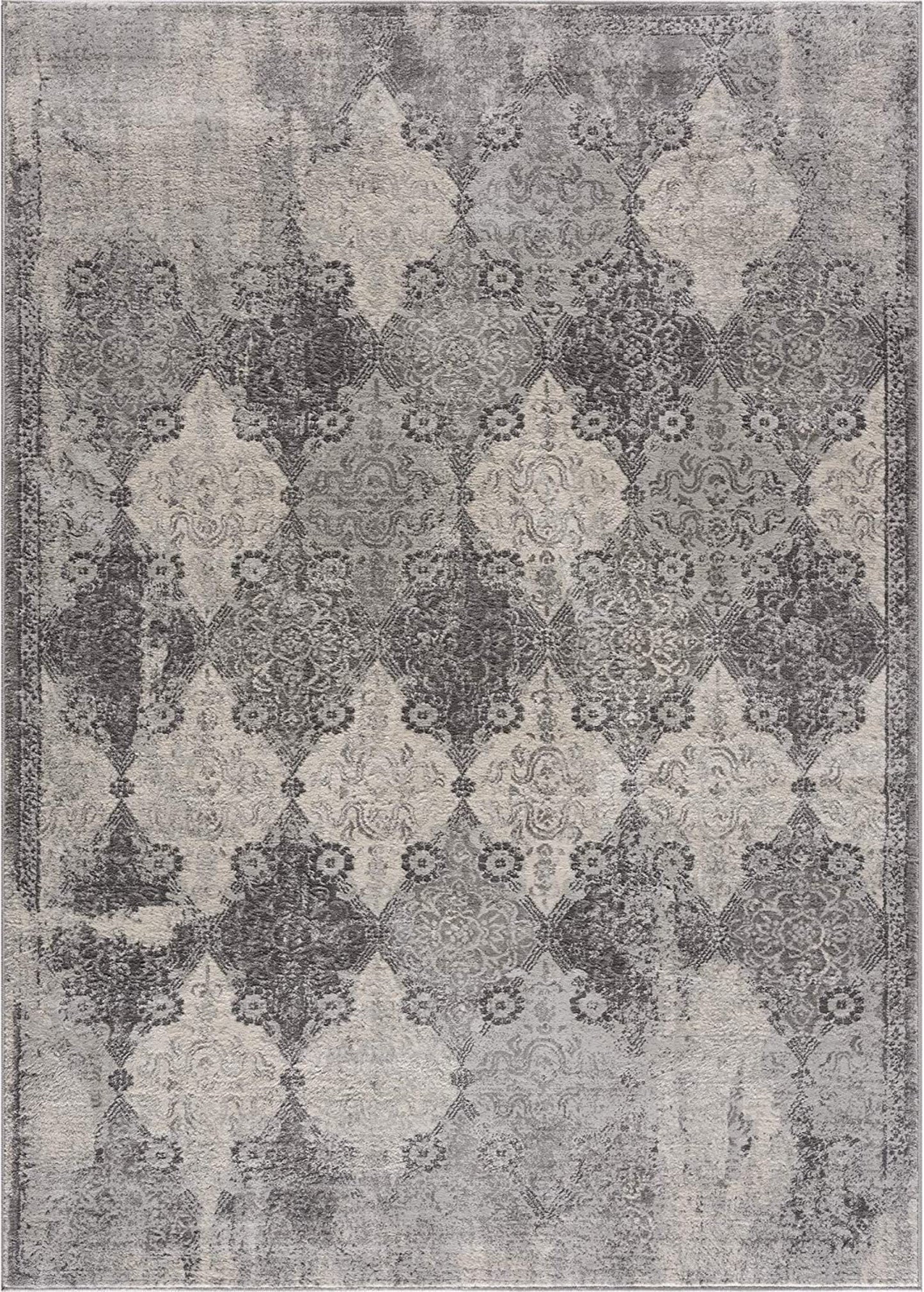 Nazira Damask Contemporary Grey Indoor Rug [AUC]-1