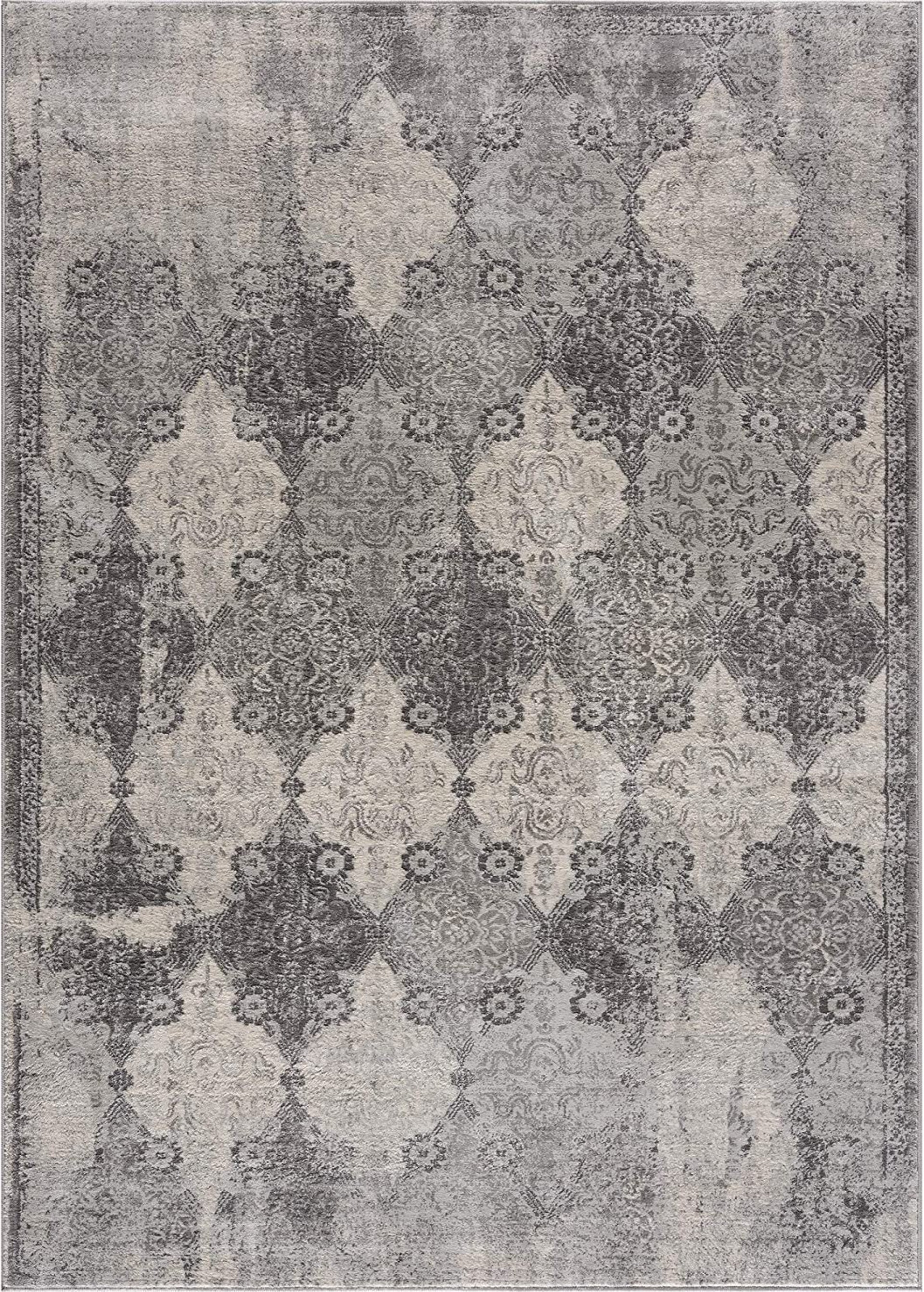 Nazira Damask Contemporary Grey Indoor Rug [AUC]-1