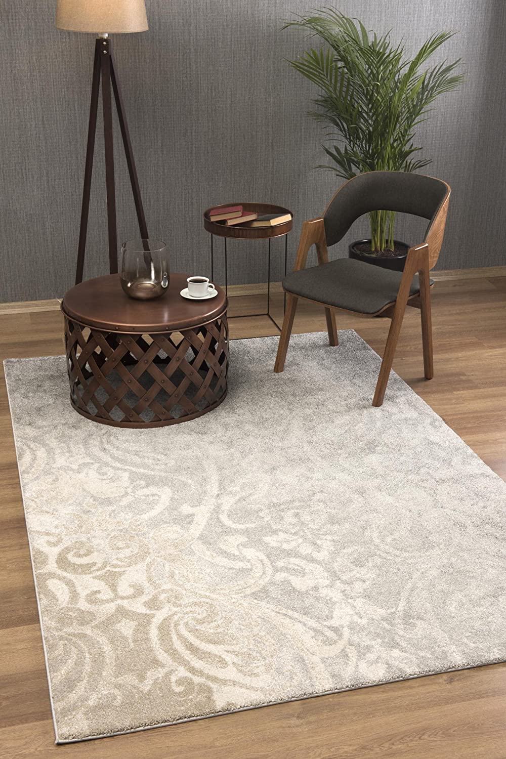 Tapis gris contemporain moderne en peluche de Nouvelle-Zélande