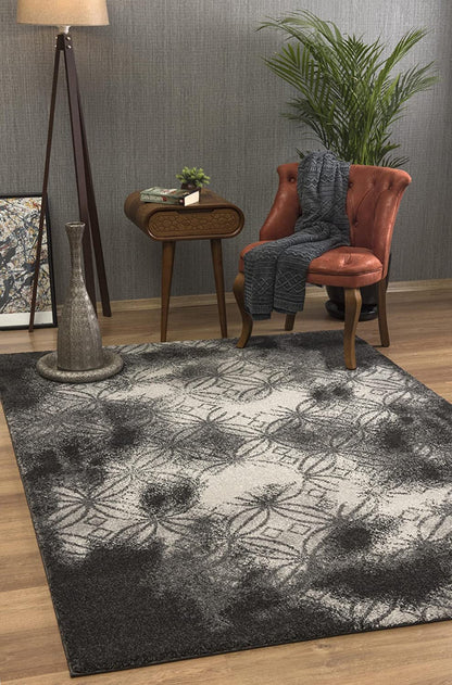 Layla Distressed Lattice Traditional Black and Grey Indoor Rug-2