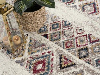 Safa Boho Contemporary Cream and Red Indoor Rug