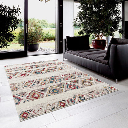 Safa Boho Contemporary Cream and Red Indoor Rug