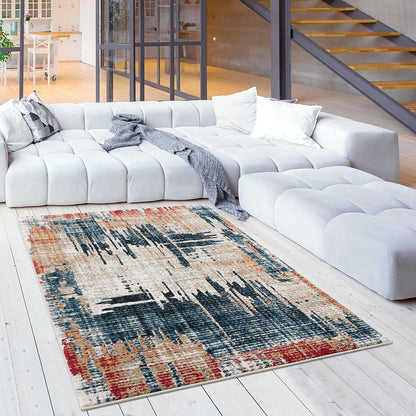 Mehr Abstract Contemporary Blue and Red Indoor Rug-4