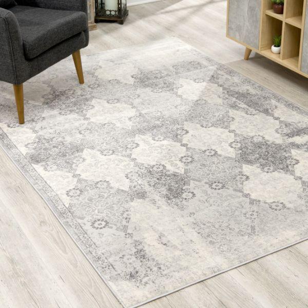 Havana Collection Traditional Damask Area Rug and Runner - Grey