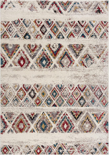 Safa Boho Contemporary Cream and Red Indoor Rug