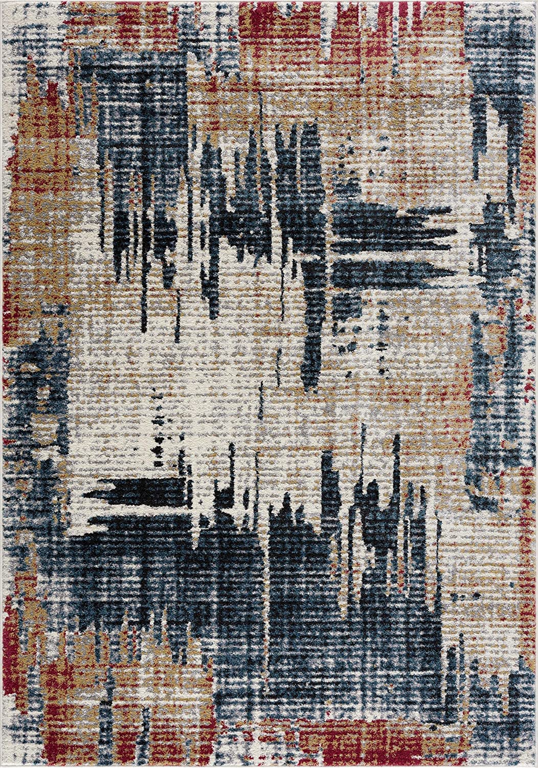 Mehr Abstract Contemporary Blue and Red Indoor Rug-1