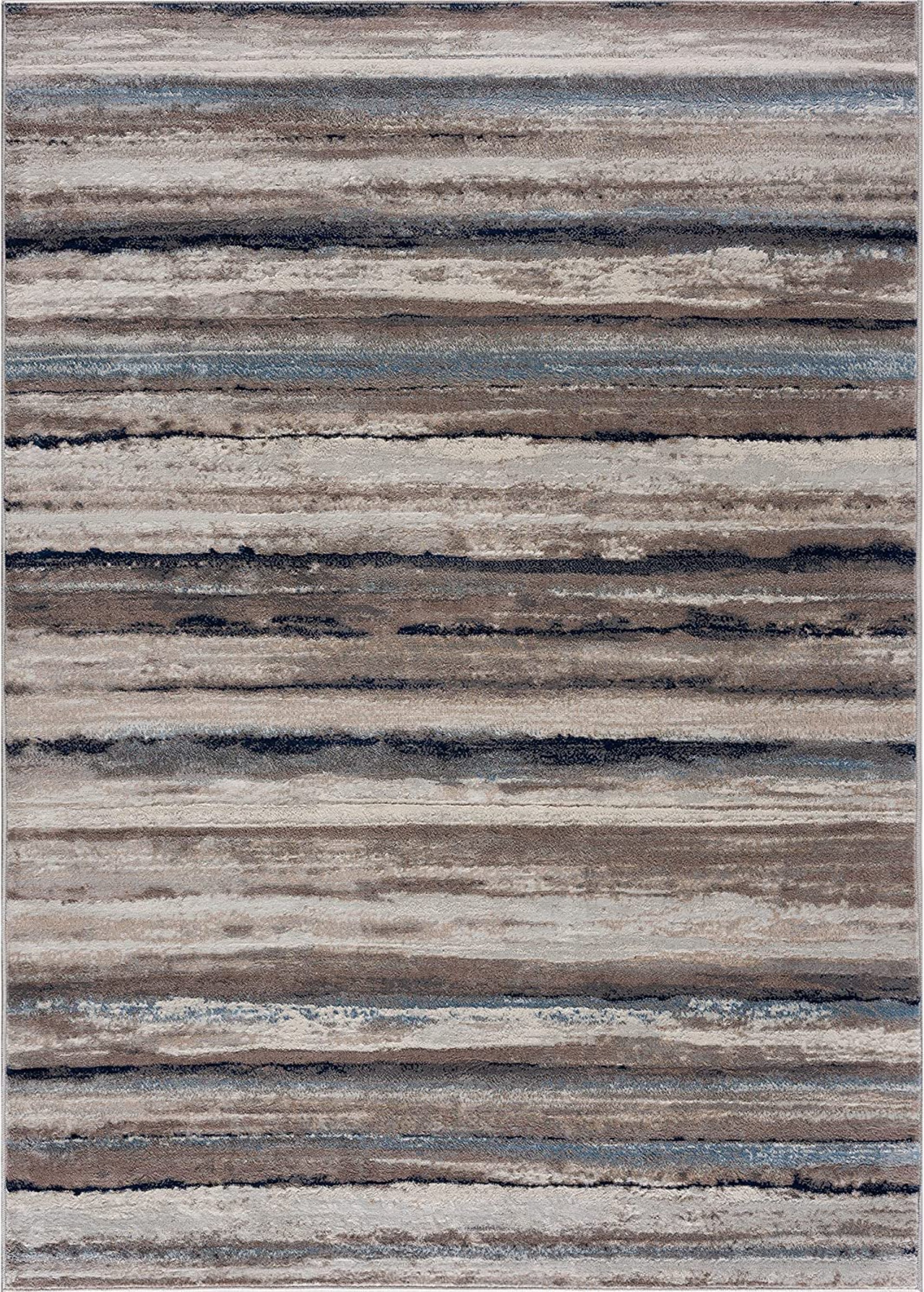 Rimal Abstract Contemporary Blue and Brown Indoor Rug-1