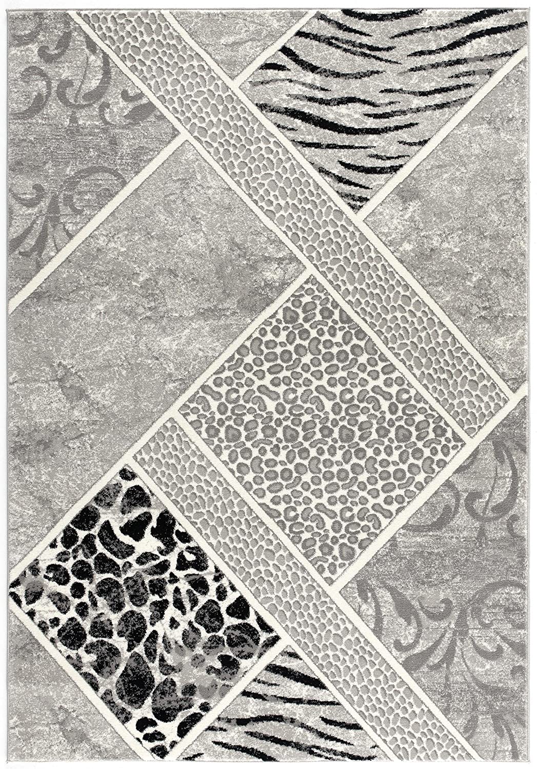 Kiso Geometric Contemporary Grey and Black Indoor Rug-1