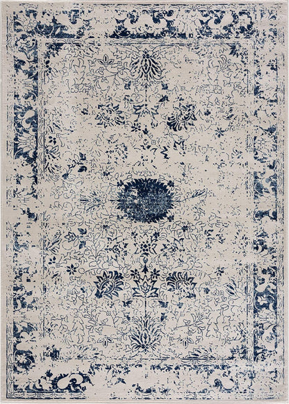 Naveen Floral Medallion Contemporary Navy Blue and Cream Indoor Rug-1