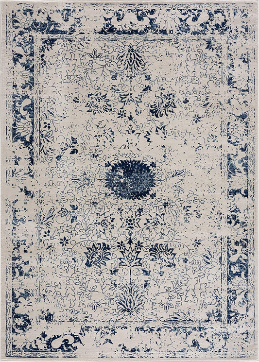 Tapis bleu contemporain transitionnel Havana