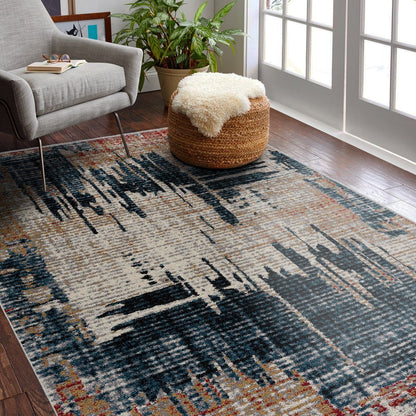 Mehr Abstract Contemporary Blue and Red Indoor Rug-7