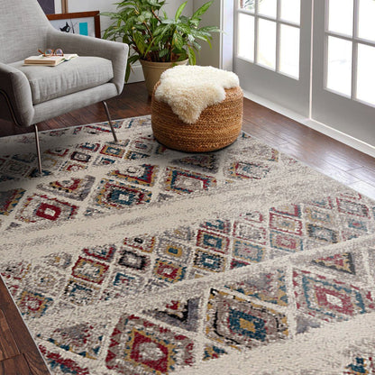 Safa Boho Contemporary Cream and Red Indoor Rug