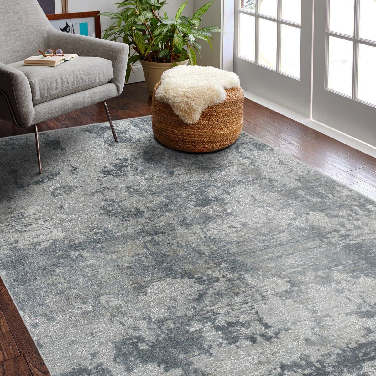 Tapis bleu côtier abstrait Melo
