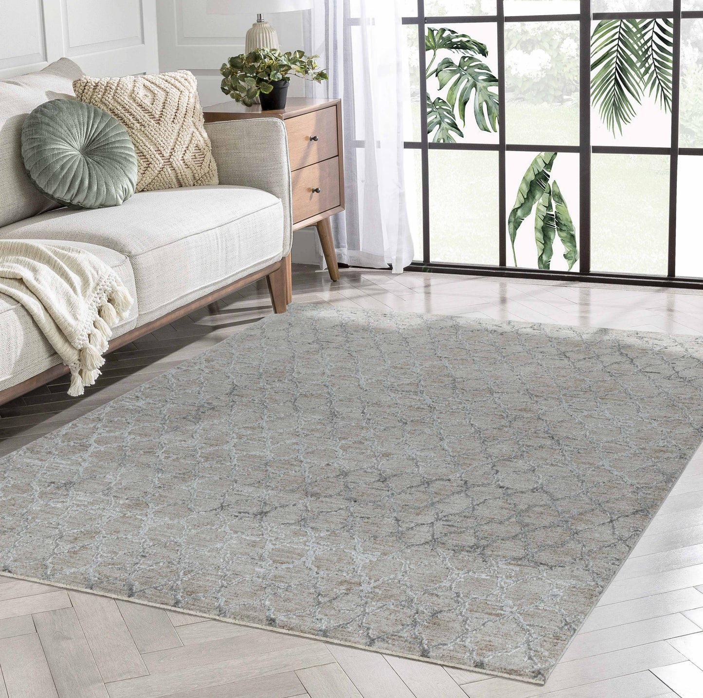 Aeris Geometric Contemporary Beige and Brown Indoor Rug