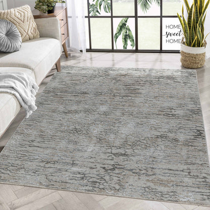 Elio Abstract Distressed Contemporary Beige and Brown Indoor Rug