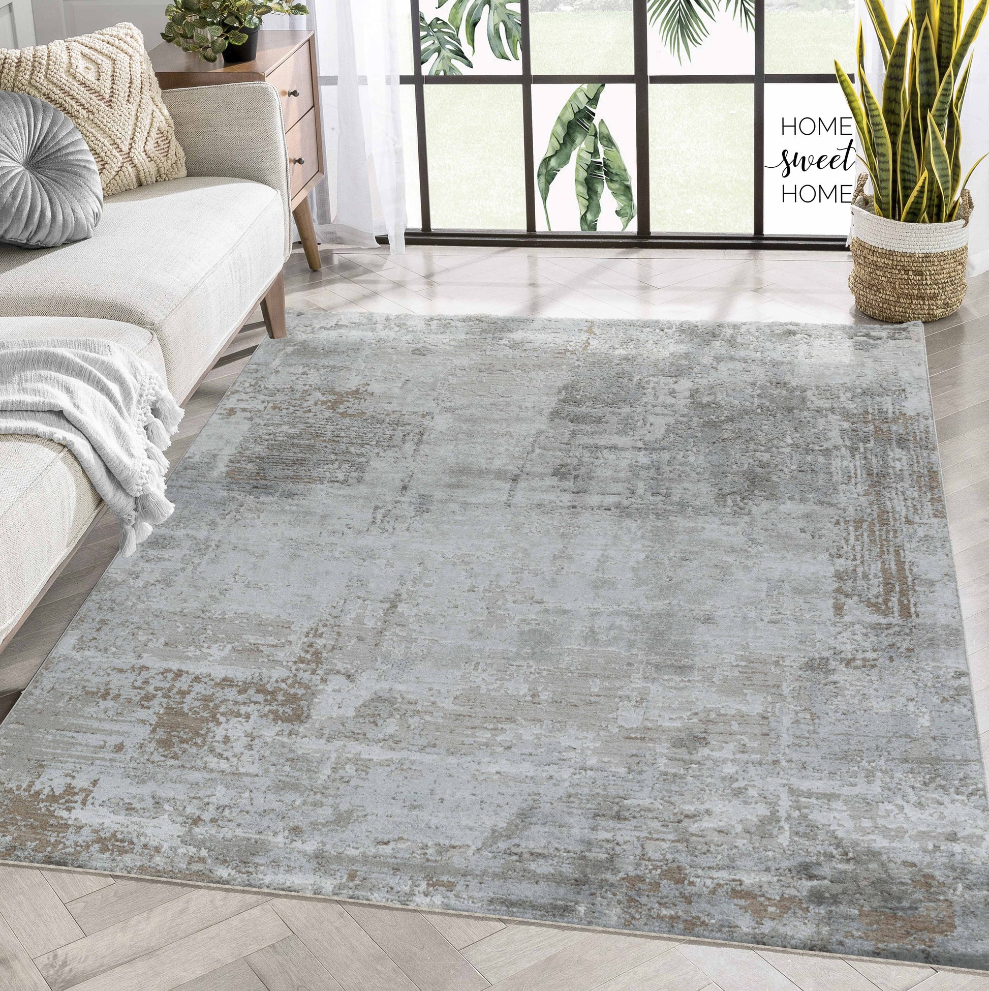 Verona Abstract Distressed Contemporary Beige and Brown Indoor Rug-6