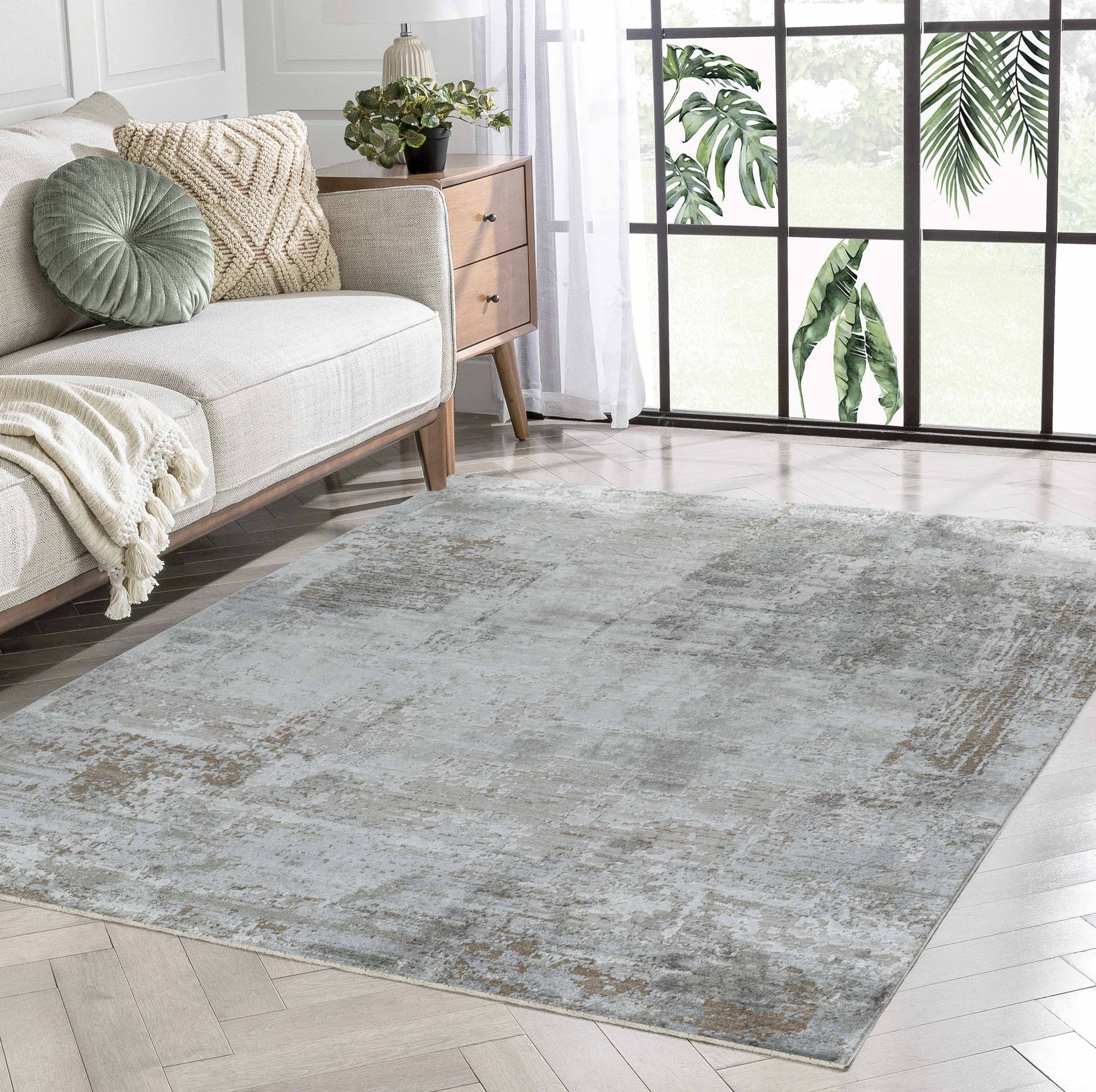 Verona Abstract Distressed Contemporary Beige and Brown Indoor Rug-7