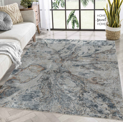 Caldera Abstract Stone Contemporary Beige and Blue Indoor Rug