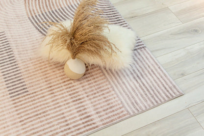 Elys Geometric Contemporary Beige and Brown Indoor Rug