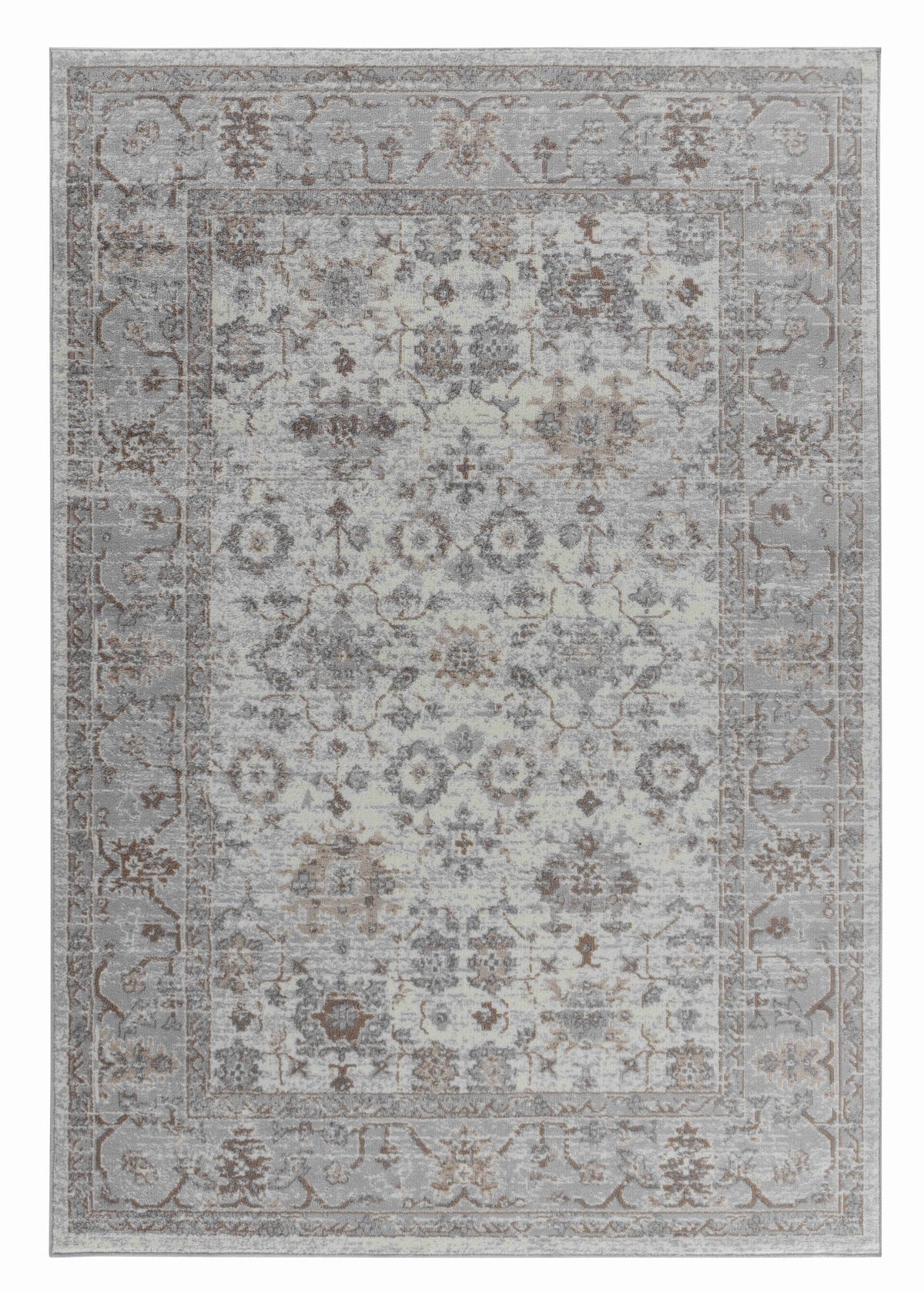 Hala Oriental Floral Traditional Grey and Brown Indoor Rug