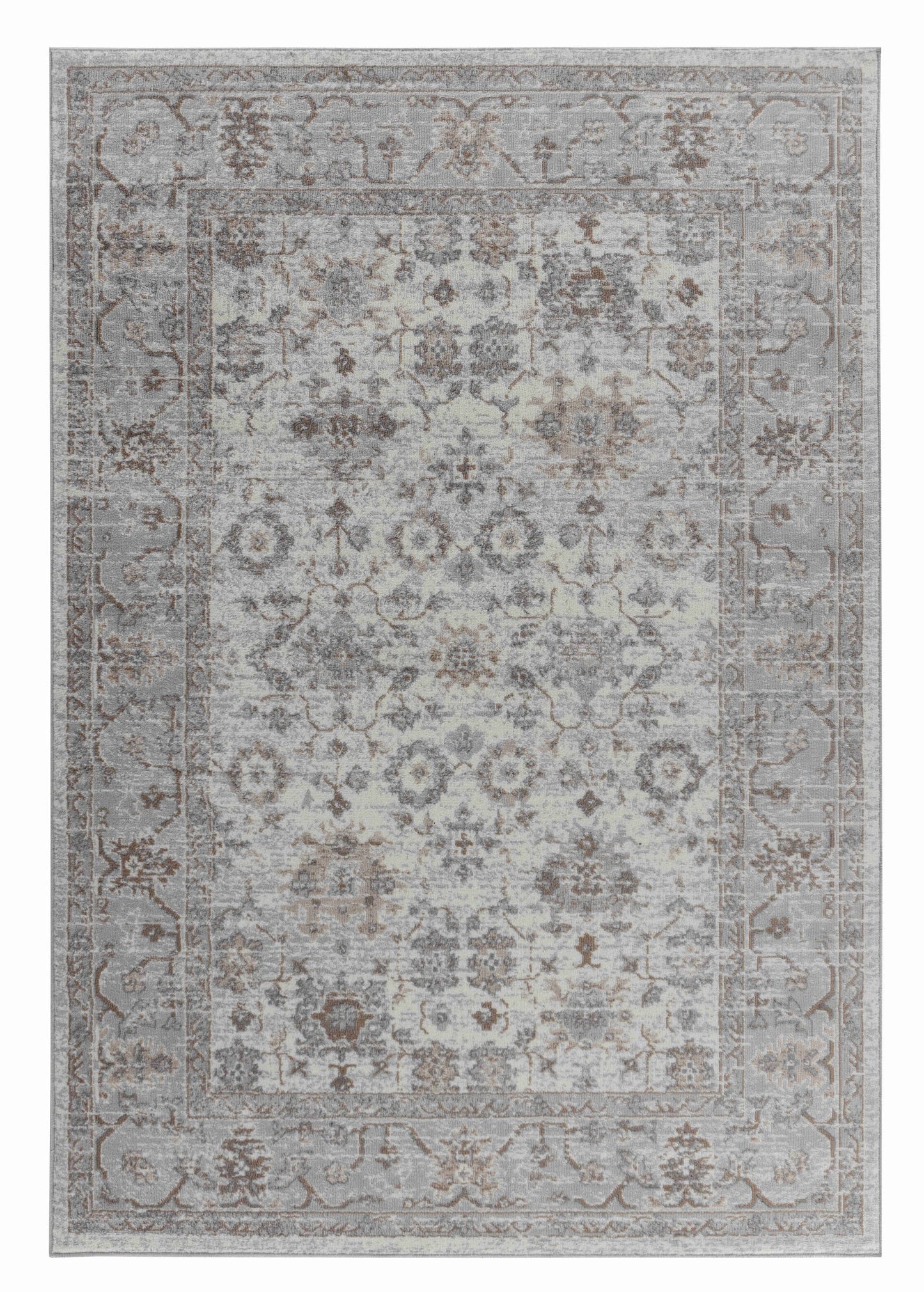 Hala Oriental Floral Traditional Grey and Brown Indoor Rug