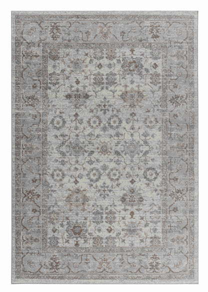 Hala Oriental Floral Traditional Grey and Brown Indoor Rug